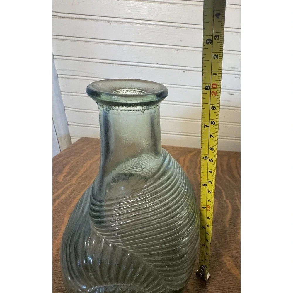 Vintage Nautilus Seashell Embossed Green Glass Vase Bottle 10
